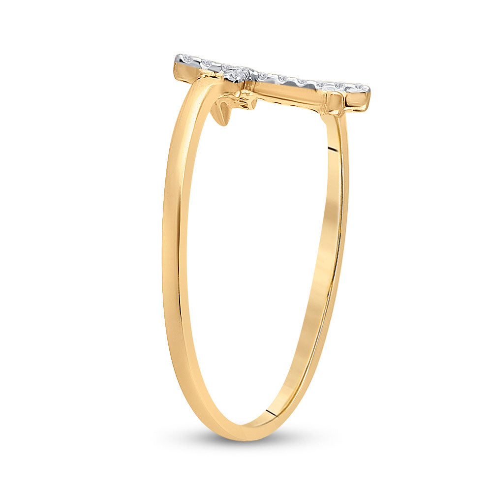 10K Yellow Gold Womens Round Diamond Cross Ring 1/12 Cttw, Womens Size: 5-10