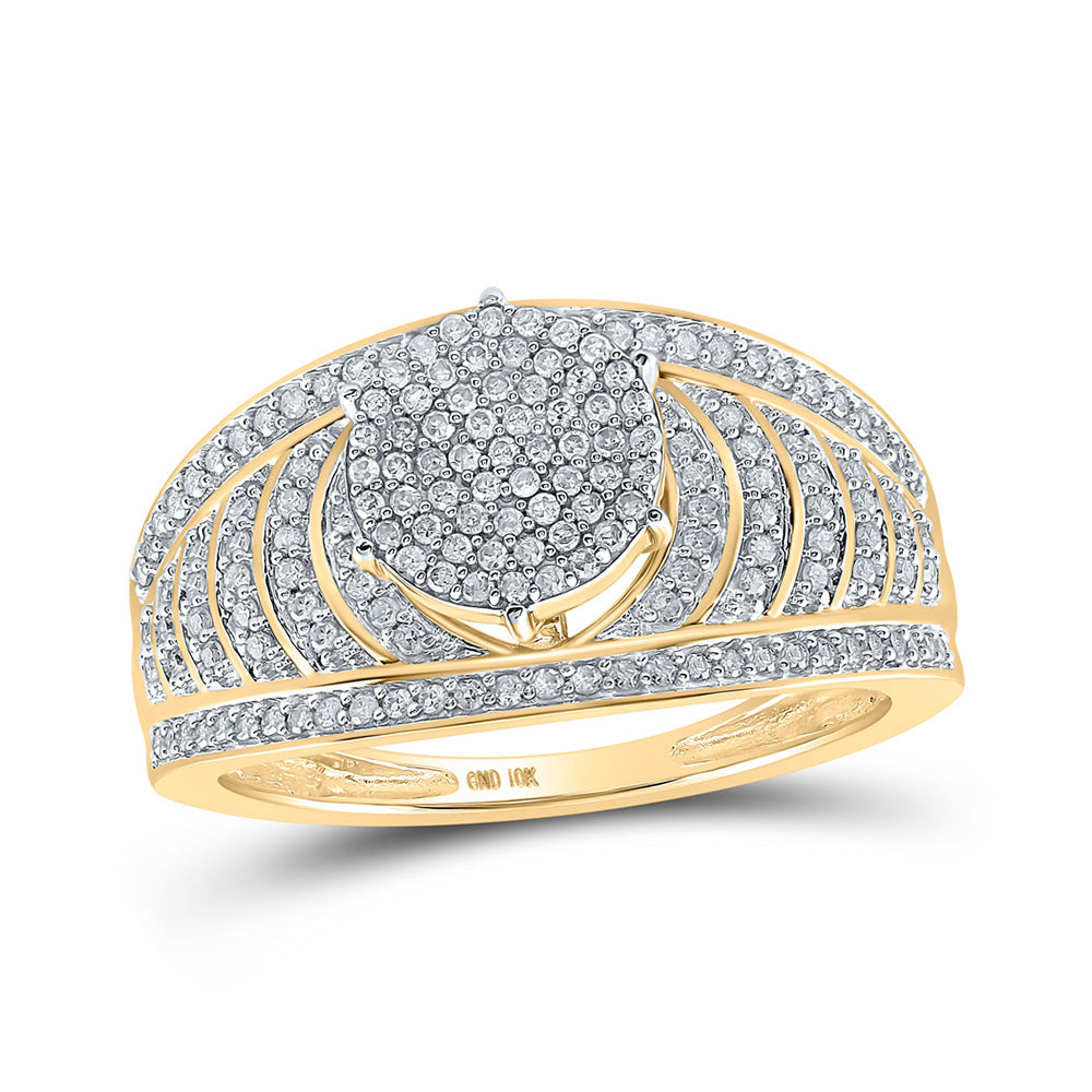 10K Yellow Gold Round Diamond Cluster Striped Bridal Wedding Engagement Ring 1/2 Cttw, Womens Size: 5-10