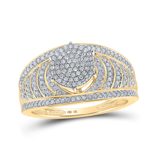 10K Yellow Gold Round Diamond Cluster Striped Bridal Wedding Engagement Ring 1/2 Cttw, Womens Size: 5-10