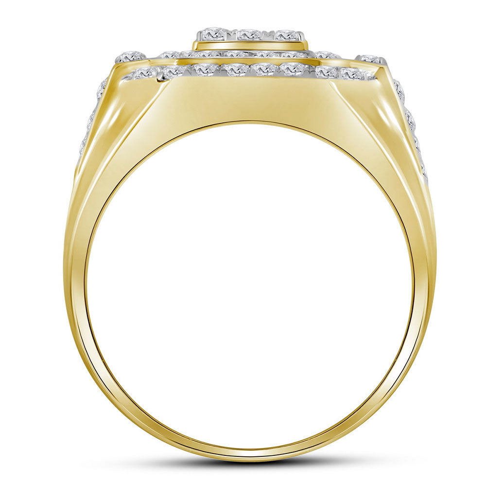 10K Yellow Gold Mens Round Diamond Square Frame Cluster Ring 2-1/2 Cttw, Mens Size: 7-13