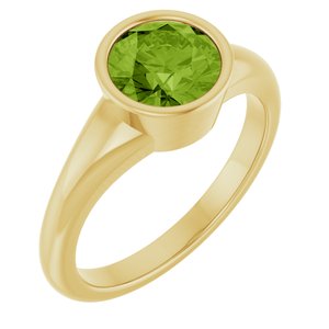14K Yellow Gold Round 7 Mm Polished Natural Peridot Ring Size 7