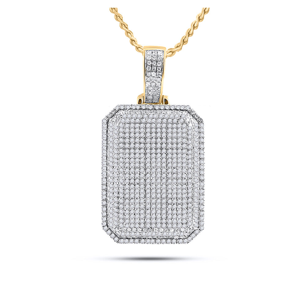 10K Yellow Gold Mens Round Diamond Dog Tag Charm Pendant 1-3/4 Cttw