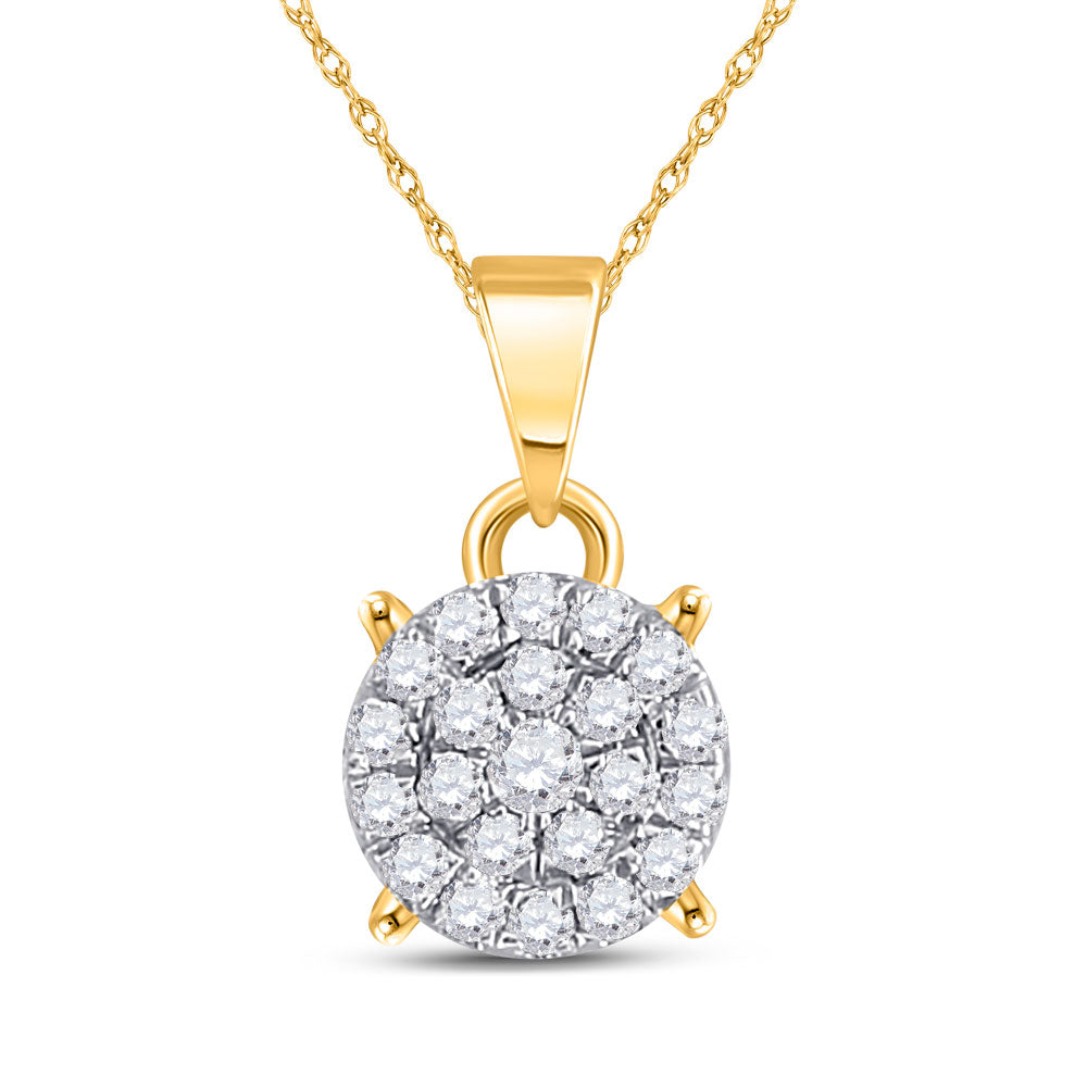 10K White Or Yellow Gold Womens Round Diamond Circle Cluster Pendant