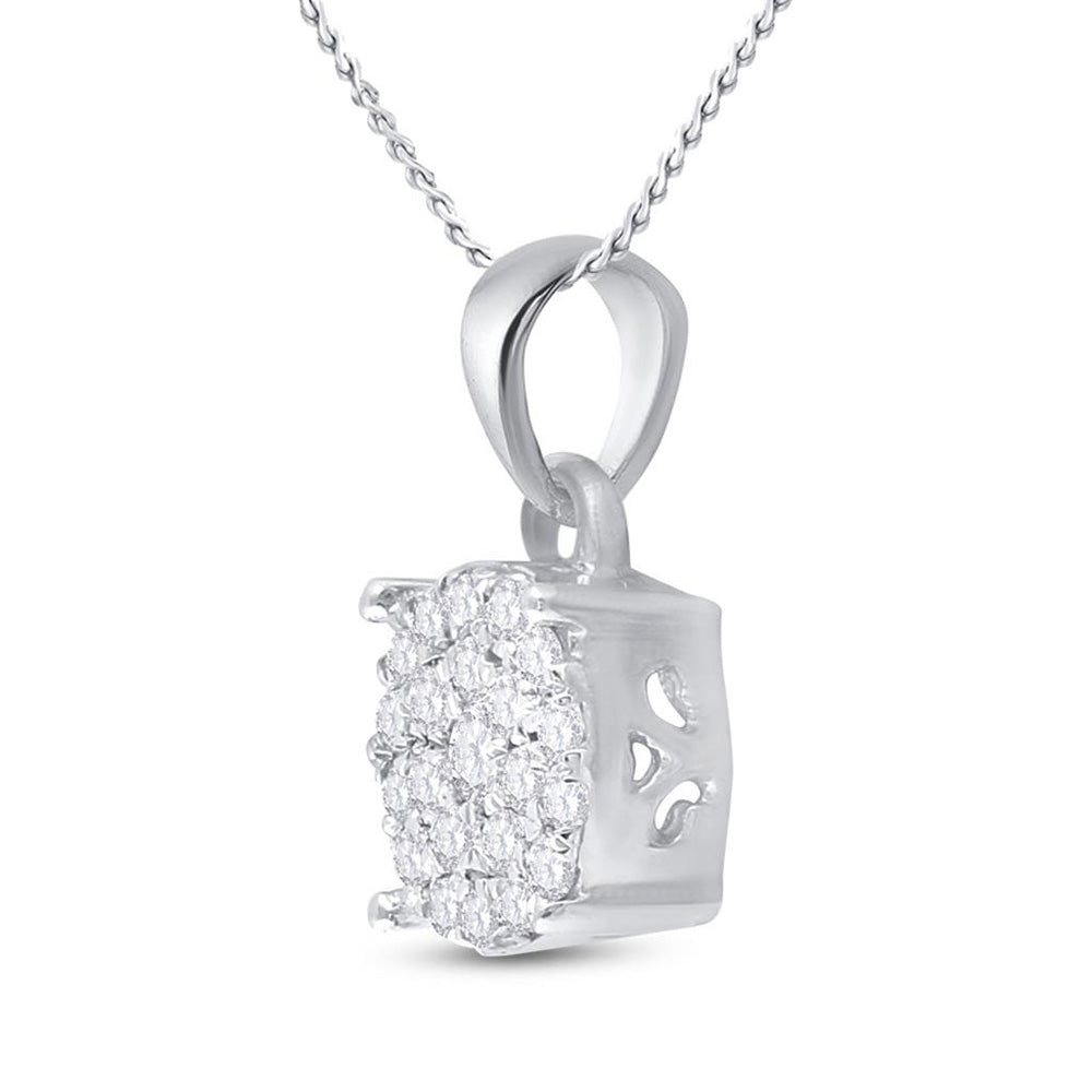 10K White Gold Womens Round Diamond Cluster Pendant 1/4 Cttw