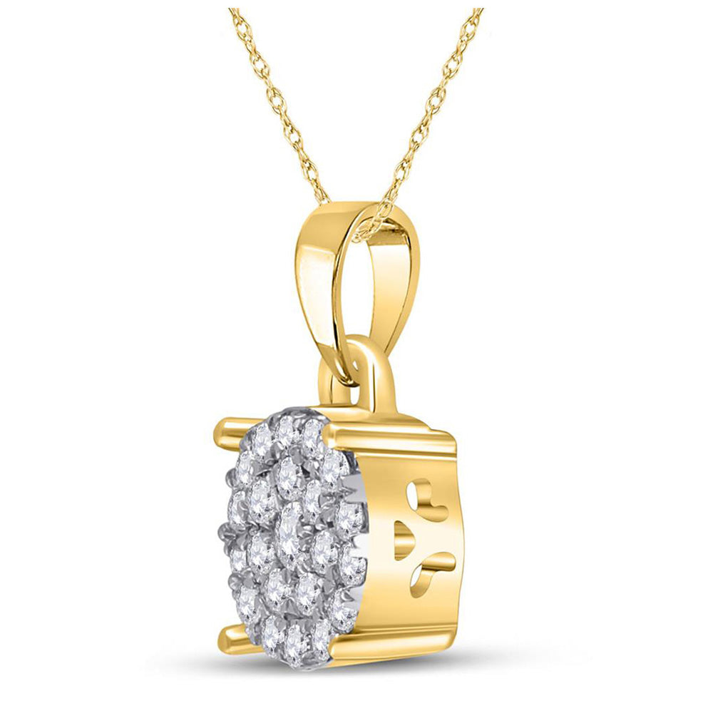 10K Yellow Gold Womens Round Diamond Cluster Pendant 1/4 Cttw