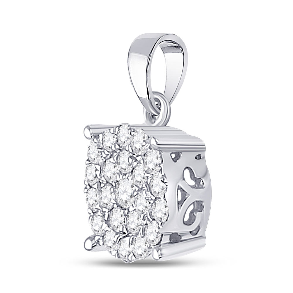 10K White Gold Womens Round Diamond Cluster Pendant 1/2 Cttw, Length: 0.71 In, Width: 0.45 In