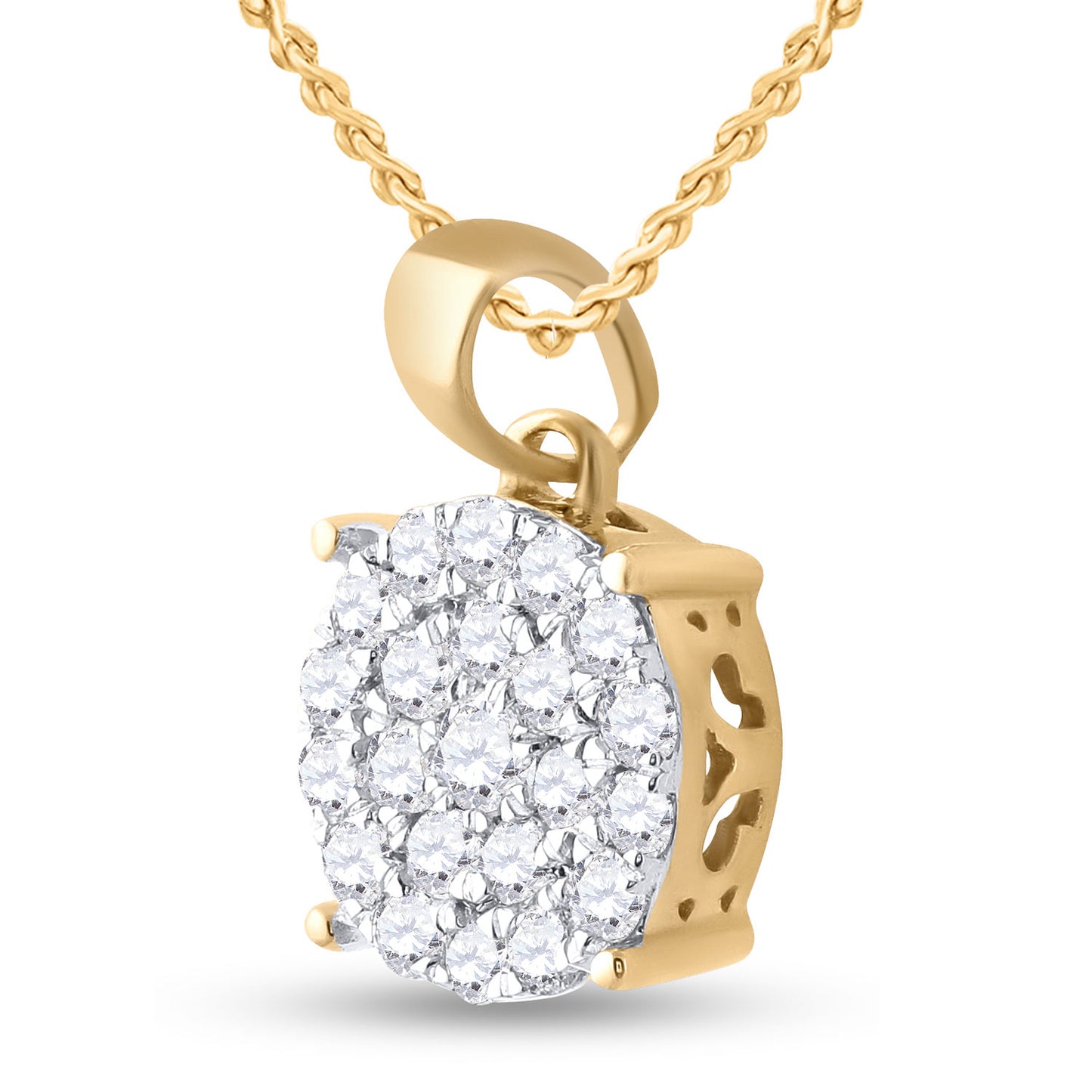 10K Yellow Gold Womens Round Diamond Cluster Pendant 3/4 Cttw
