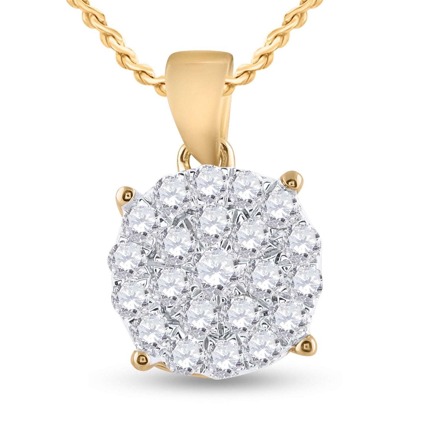 10K Yellow Gold Womens Round Diamond Cluster Pendant 3/4 Cttw