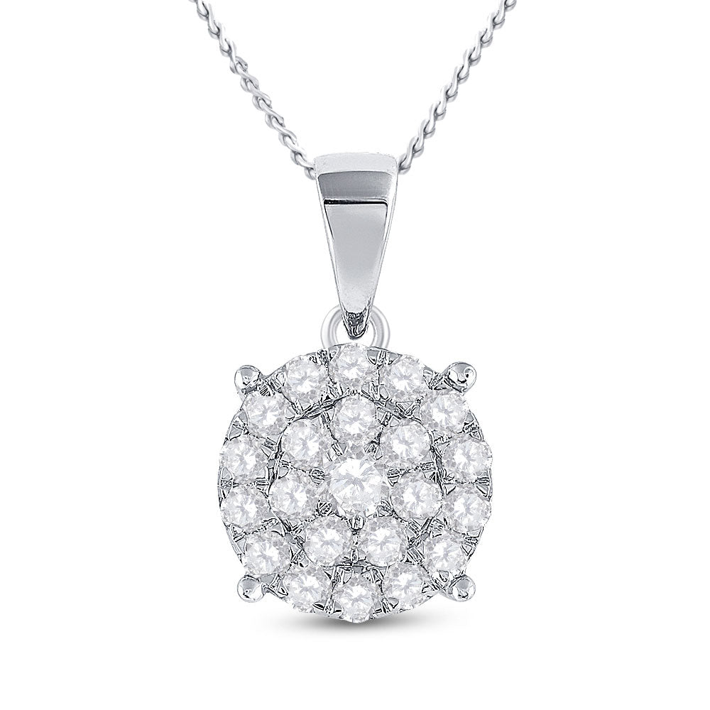 10K White Gold Womens Round Diamond Cluster Pendant 2 Cttw