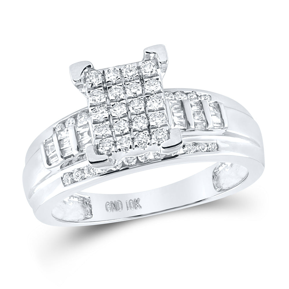 10K Yellow Or White Gold Round Diamond Cluster Bridal Wedding Engagement Ring 1/2 Cttw, Womens Size: 5-10