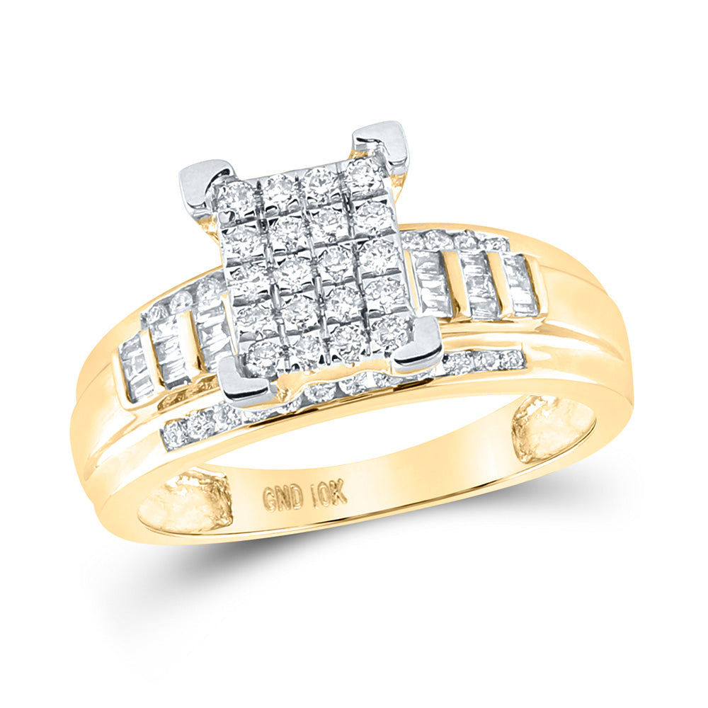 10K Yellow Or White Gold Round Diamond Cluster Bridal Wedding Engagement Ring 1/2 Cttw, Womens Size: 5-10