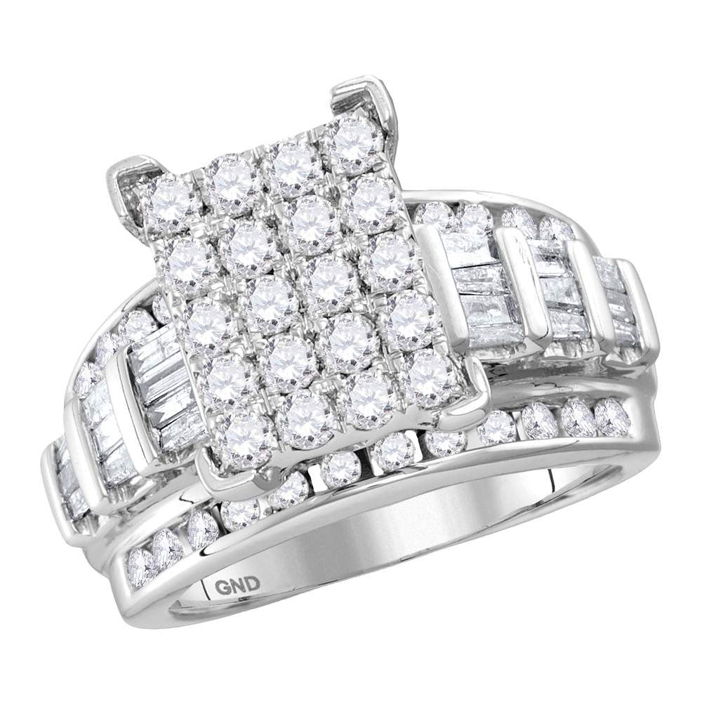 14K White Gold Round Diamond Cluster Bridal Wedding Engagement Ring 4 Cttw, Womens Size: 5-10