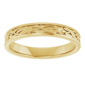 14K Yellow Gold 2.3 Mm Polished Floral Patterned Band Size 7