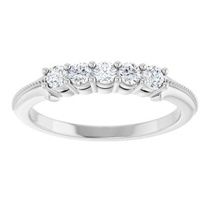 14K White Gold Round 2.5 Mm Polished 1/3 Ctw Natural Diamond Five-Stone Anniversary Band Size 7