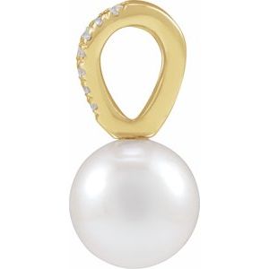 14K Yellow Gold Pearl 8Mm G-H I1 Cultured White Akoya Pearl And .05 Ctw Natural Diamond Pendant