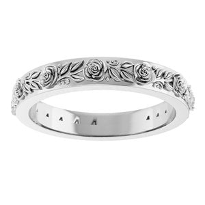 10K White Gold 2.7 Mm Polished Ladies Floral Band Size 7