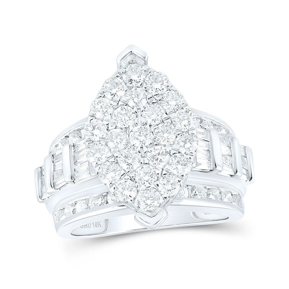 10K White Gold Round Diamond Oval Cluster Bridal Wedding Engagement Ring 3 Cttw, Womens Size: 5-10