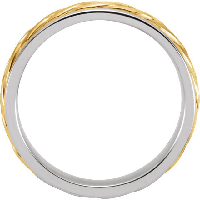14K White/Yellow 5 Mm Polished Woven Comfort-Fit Flat Band, Size 8.5