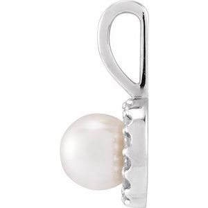 14K White Gold Pearl 6.5Mm G-H I1 Cultured Akoya Pearl And 1/8 Ctw Natural Diamond Halo-Style Pendant