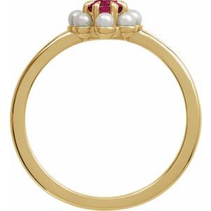 14K Yellow Gold Natural Rhodolite Garnet & Cultured White Seed Pearl Halo-Style Ring Size 7