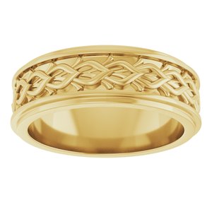 14K Yellow Gold 7 Mm Polished Sculpture Patterned Band Size 10