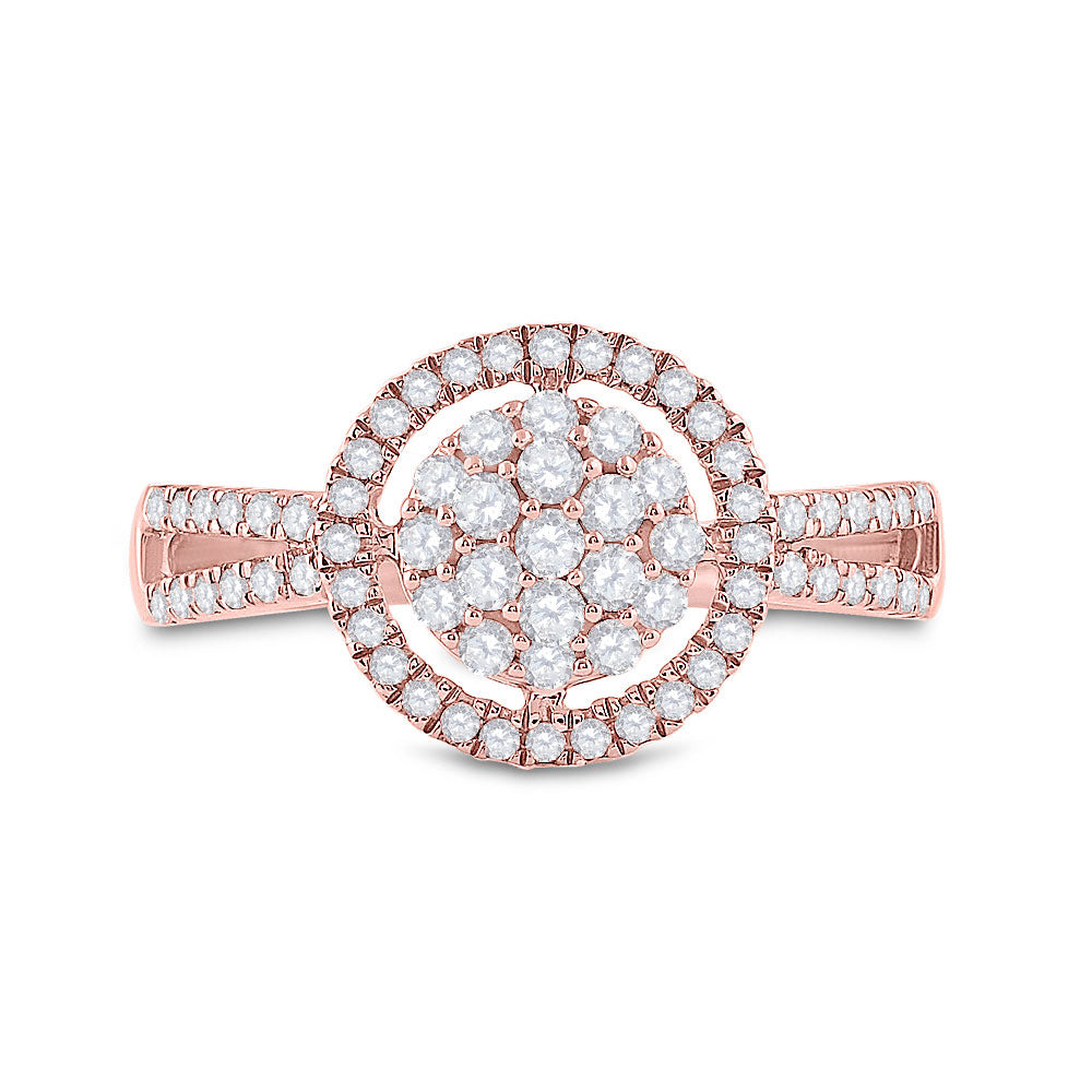10K Rose Gold Womens Round Diamond Circle Cluster Ring 1/2 Cttw, Womens Size: 5-10