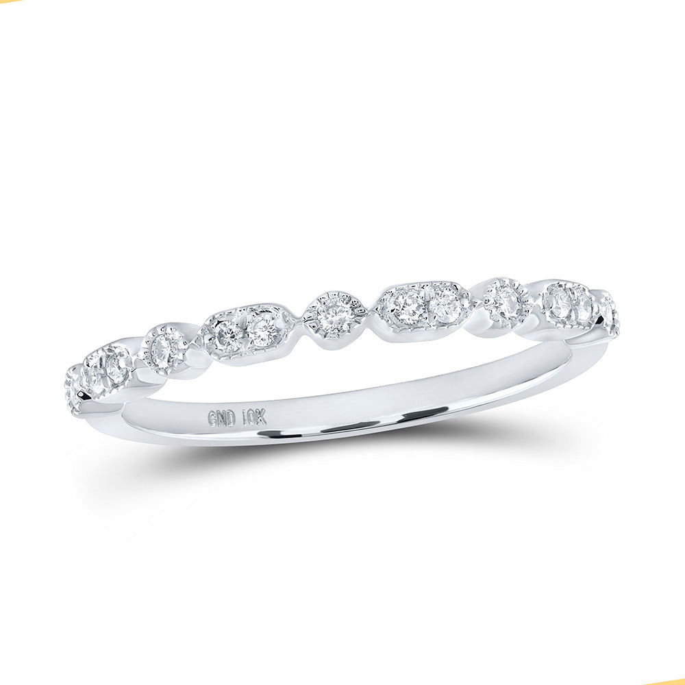 10K White Gold Womens Round Diamond Stackable Band Ring 1/8 Cttw, Womens Size: 5-10