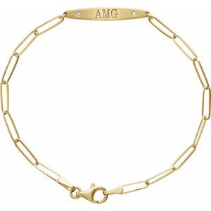 14K Yellow Gold Round 1.2 Mm 25 X 4 Mm I1, G-H Polished .015 Ctw Natural Diamond Engravable Curved 7 In Bracelet Mounting