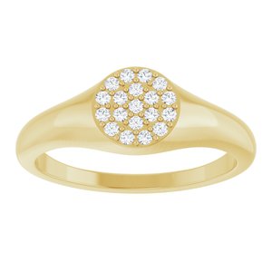 14K Yellow Gold Round 1.2 Mm 1/8 Ctw Natural Diamond Pave Signet Ring Size 7