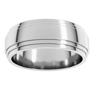 14K White Gold 7 Mm Flat Double Stepped Edge Band Size 14