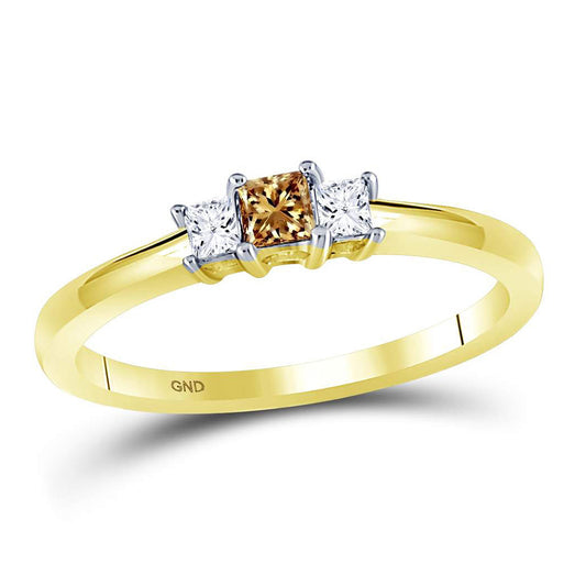 14K Yellow Gold Princess Brown Diamond 3-stone Bridal Wedding Engagement Ring 1/4 Cttw, Womens Size: 5-10