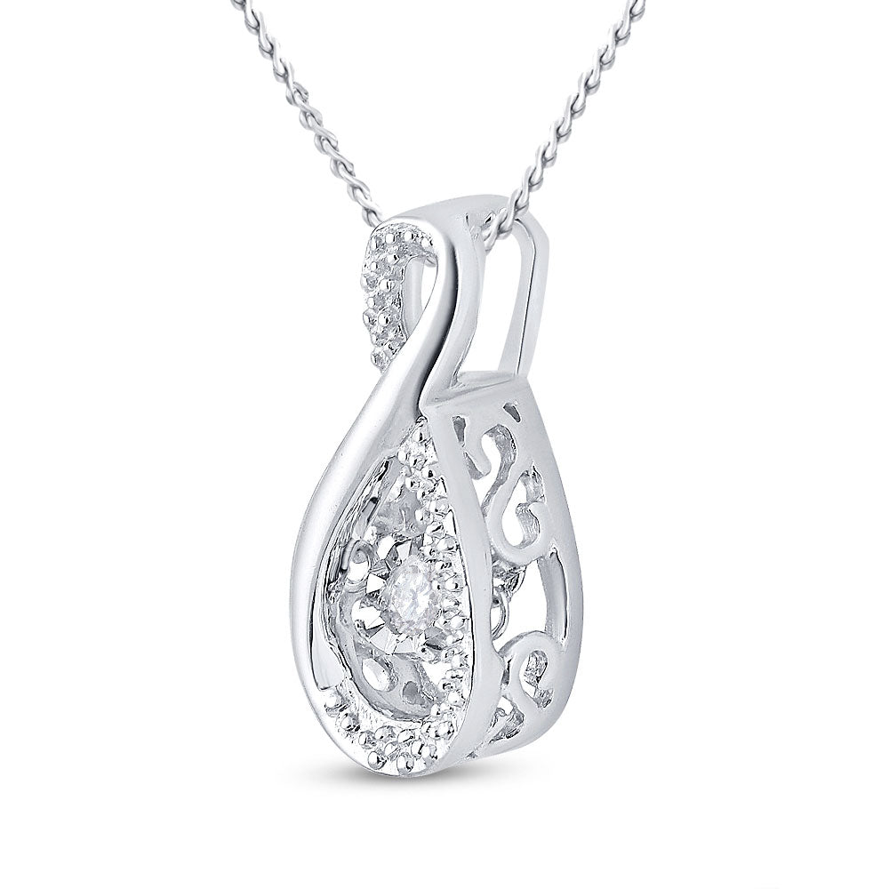 10K White Gold Womens Round Diamond Moving Twinkle Teardrop Pendant 1/20 Cttw