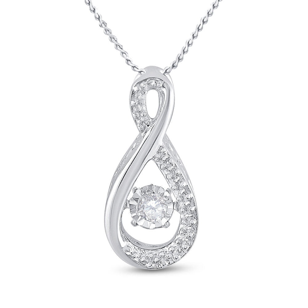 10K White Gold Womens Round Diamond Moving Twinkle Teardrop Pendant 1/20 Cttw