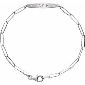 14K White Gold Set Natural Diamond Round 1.2 Mm 25 X 4 Mm 7 In I1, G-H Polished .015 Ctw Natural Diamond Engravable Curved Bracelet Mounting