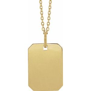 14K Yellow Gold 27.9 X 16 Mm 20 In Polished Floral Dog Tag Necklace