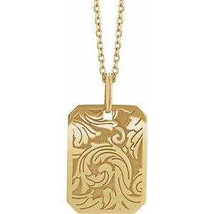 14K Yellow Gold 27.9 X 16 Mm 20 In Polished Floral Dog Tag Necklace