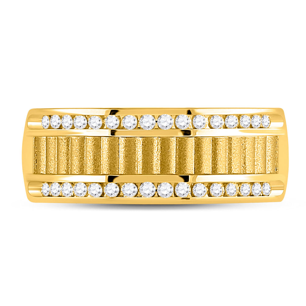 14K Yellow Gold Mens Round Diamond Double Row Matte Textured Wedding Band Ring 1/3 Cttw, Mens Size: 7-13
