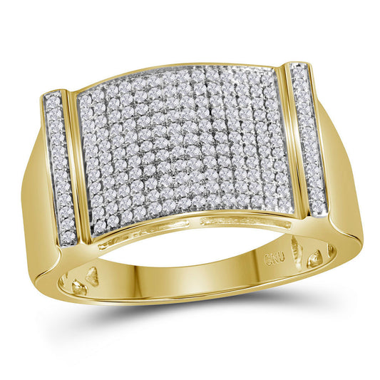 10K Yellow Gold Mens Round Diamond Rectangle Cluster Ring 1/2 Cttw, Mens Size: 7-13
