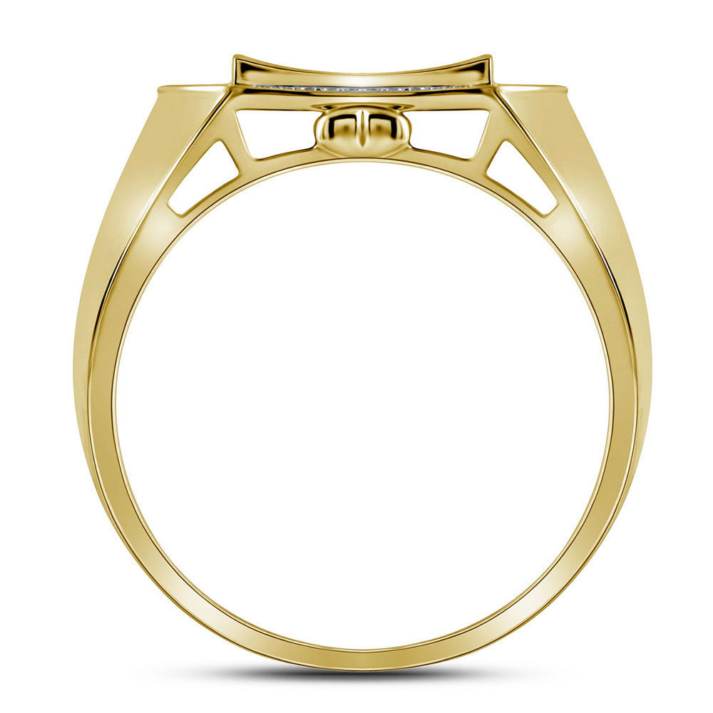 10K Yellow Gold Mens Round Diamond Curved Octagon Cluster Ring 1/3 Cttw, Mens Size: 7-13