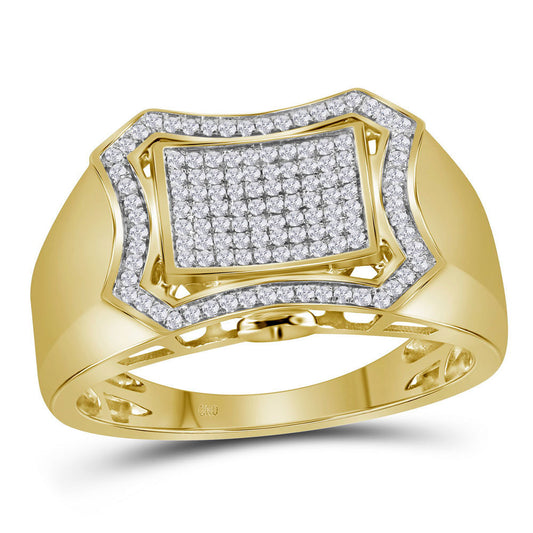 10K Yellow Gold Mens Round Diamond Curved Octagon Cluster Ring 1/3 Cttw, Mens Size: 7-13