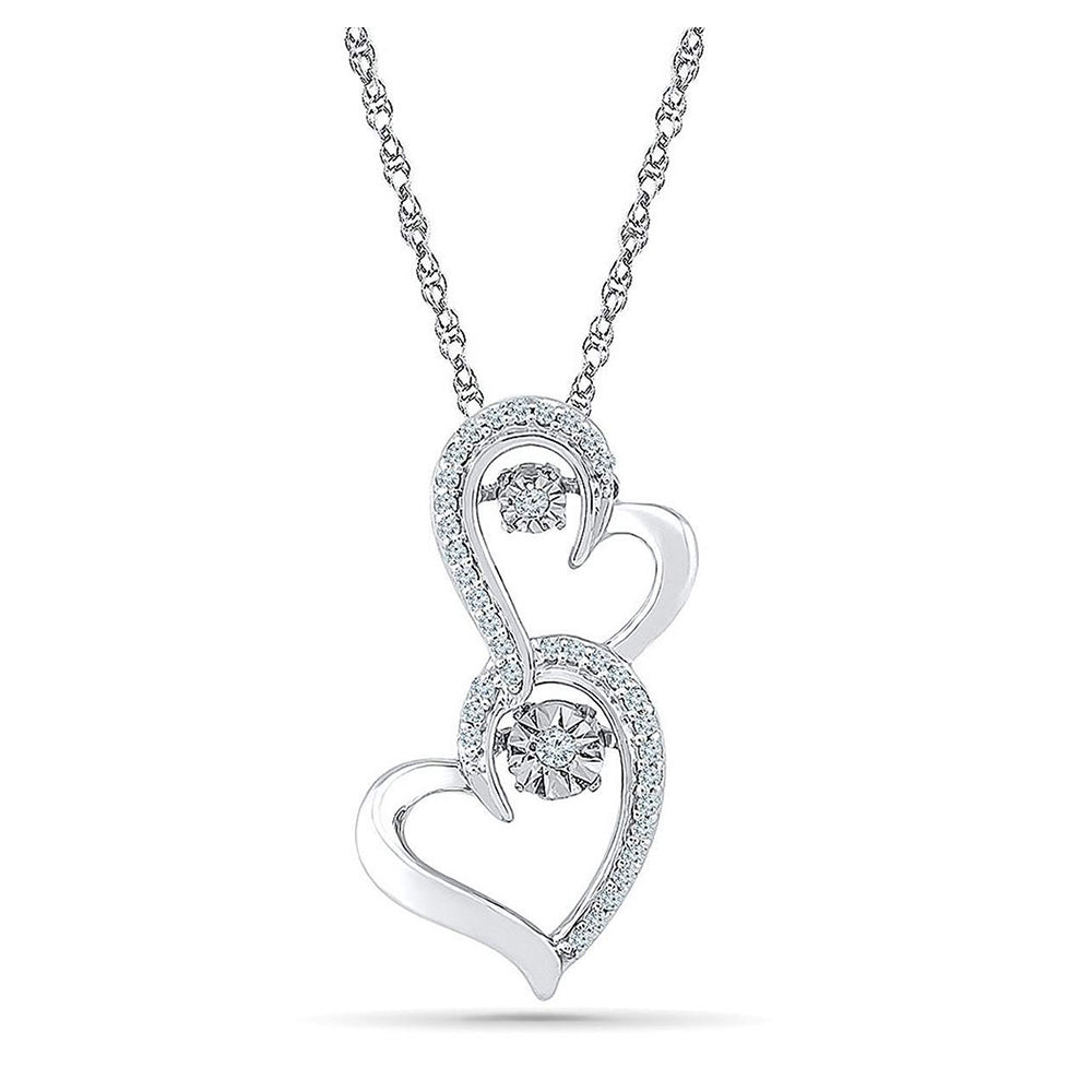Sterling Silver Womens Round Diamond Moving Twinkle Heart Pendant 1/8 Cttw, Width: 0.46 In