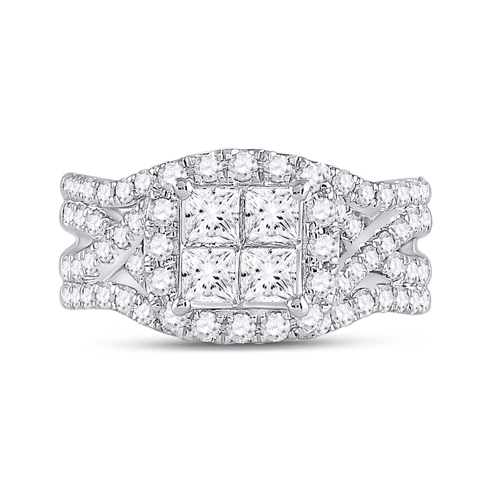 14K White Gold Princess Diamond Cluster Bridal Wedding Engagement Ring 2 Cttw, Womens Size: 5-10