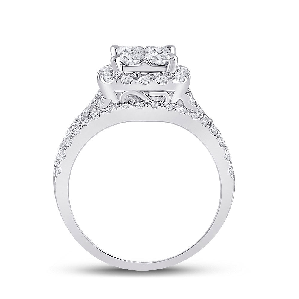 14K White Gold Princess Diamond Cluster Bridal Wedding Engagement Ring 2 Cttw, Womens Size: 5-10