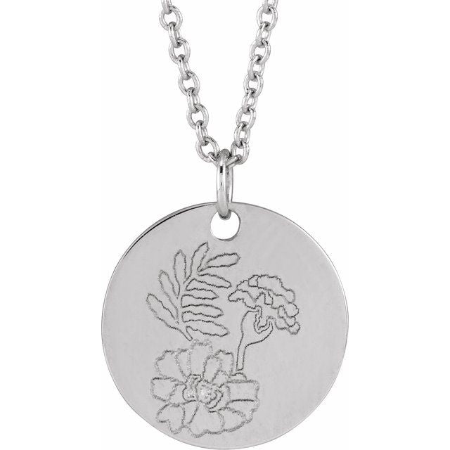 Sterling Silver Polished Birth Flower 16-18" Necklace