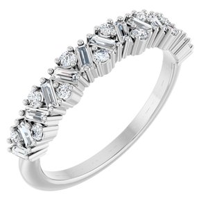 14K White Gold Straight Baguette 2.5 X 1 Mm Polished 3/8 Ctw Natural Diamond Scattered Anniversary Band Size 7
