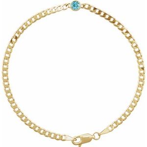 14K Yellow Gold Natural Blue Zircon Round 4 Mm 8.97 X 5 Mm 7 In Polished Natural Zircon Link Bracelet