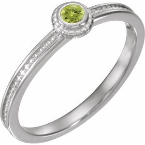 Sterling Silver Natural Peridot Round 3 Mm Polished Natural Peridot Stackable Family Ring Size 7