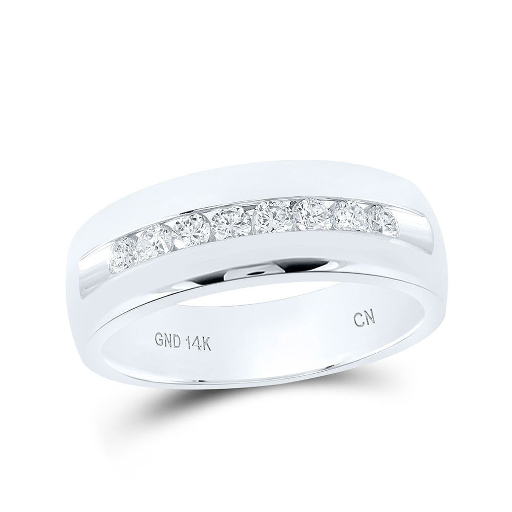 14K White Gold Mens Round Diamond Wedding Single Row Band Ring 1/2 Cttw, Mens Size: 7-13