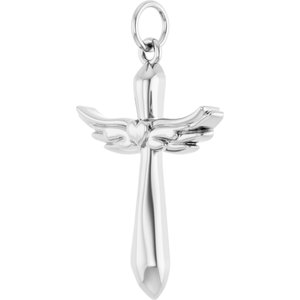 Sterling Silver 19.9 X 12.5 Mm Polished Heart Angel Wing Cross Pendant