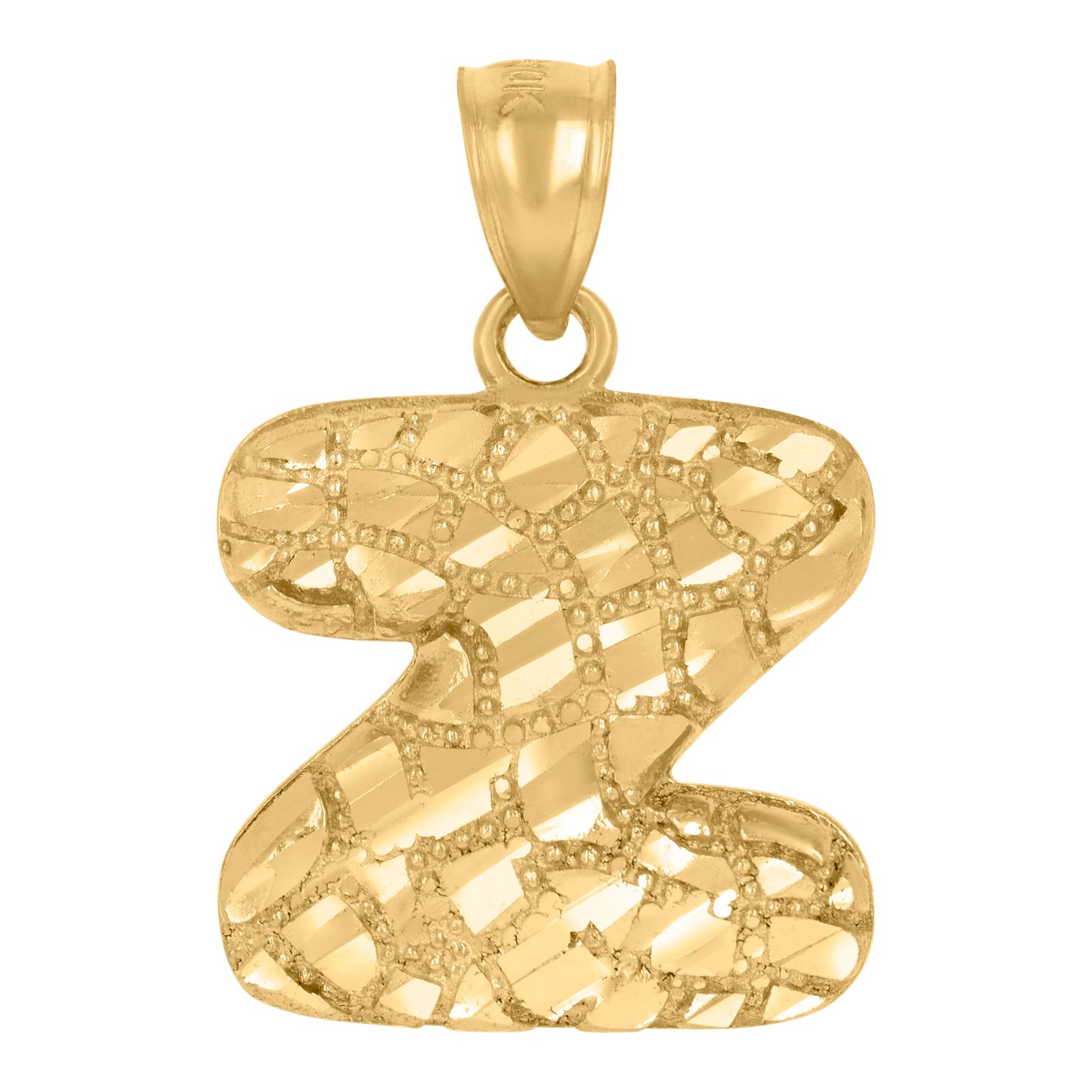 10K Yellow Gold Unisex Initial Alphabet Nugget Charm Pendant